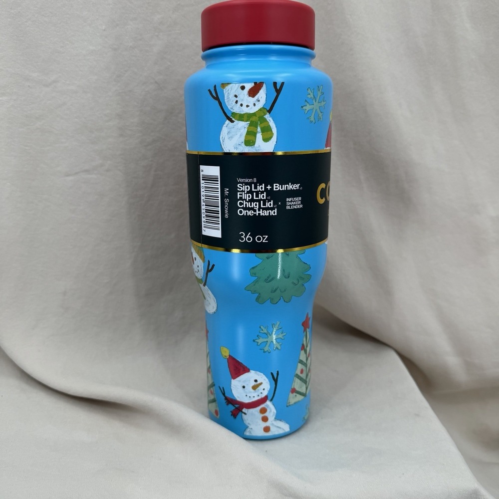 Coldest Limitless Ultra Bottle Mr. Snowie‎ 36 oz Tumbler Blue Red Winter 3 Lids - Picture 8 of 8